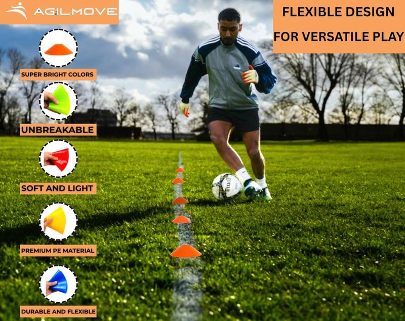AgilMove Flexible Soccer Cones (Set of 60/50/40/25) with Mesh Bag & Strap, Sports Cones for Soccer, Basketball, Football Training Equipment, Agility Soccer Cones for Drills Training - Image 4